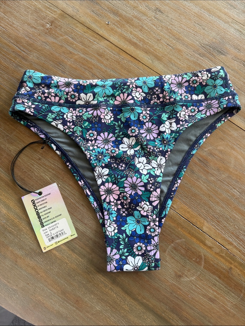 Jolyn Clothing Floral Bikini Bottom in Navy with Teal & Pink Flowers ZOE Style